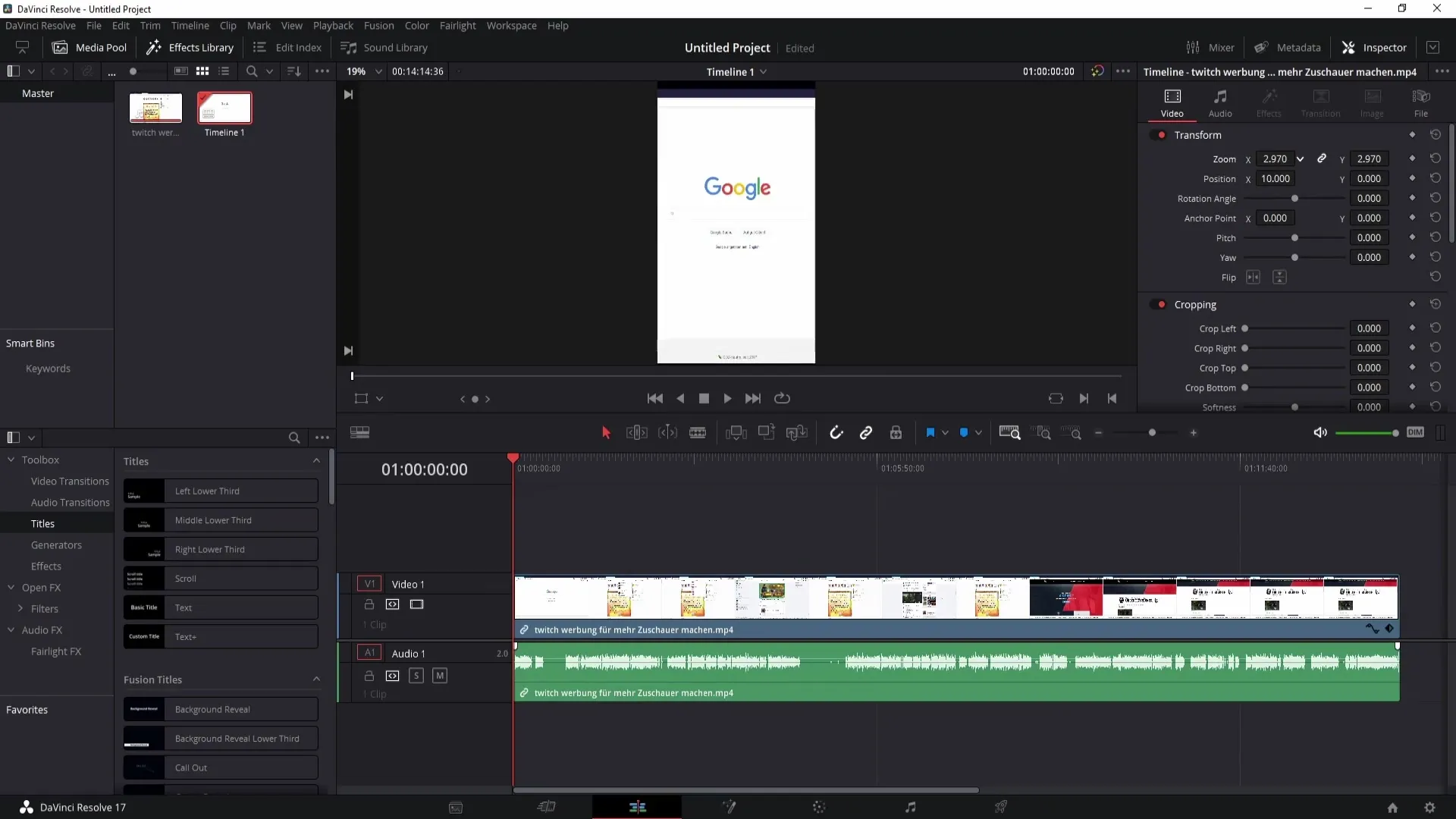 Petunjuk pembuatan format 9 banding 16 di DaVinci Resolve