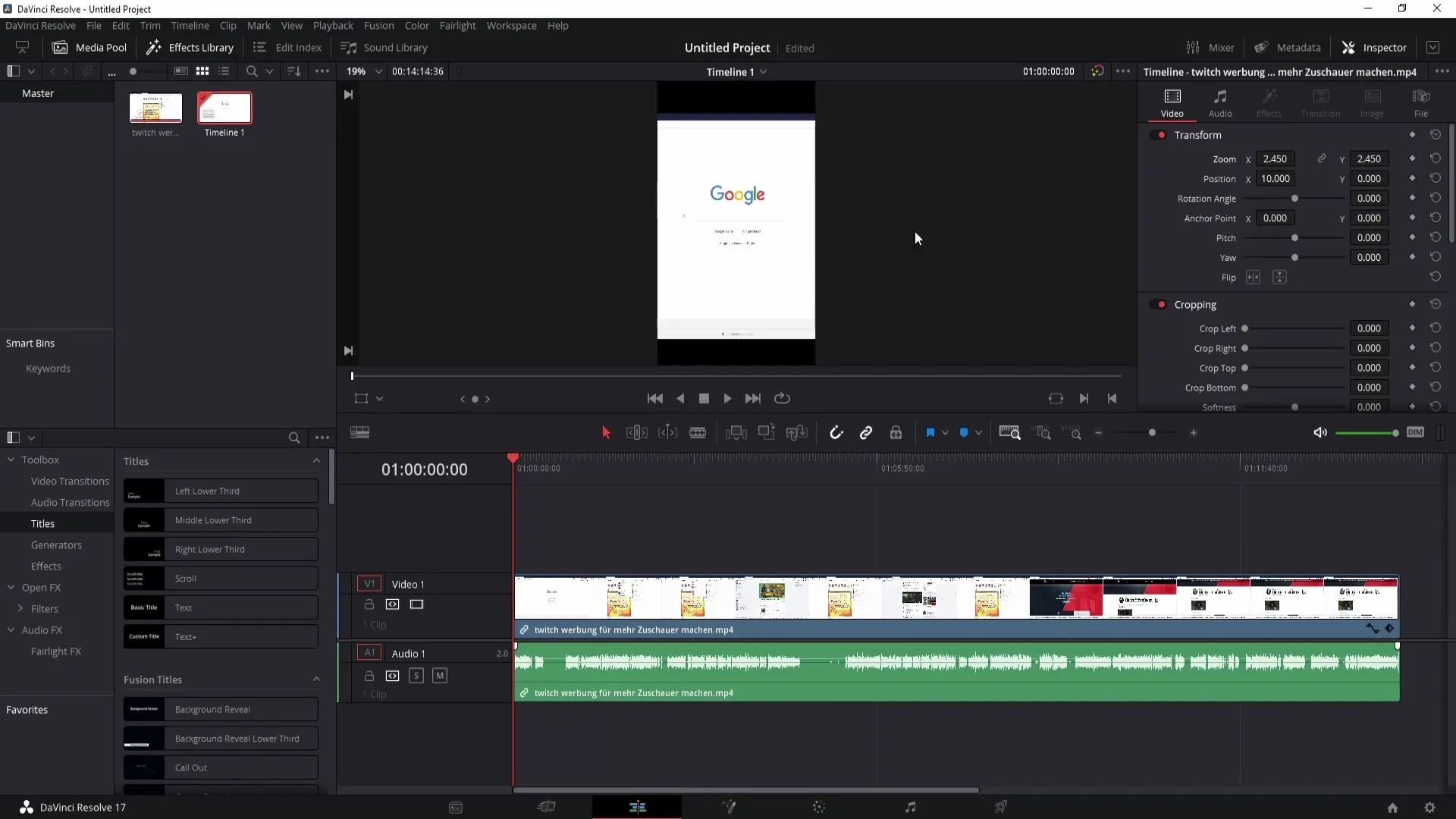 DaVinci Resolve'da 9a16 formatının oluşturulmasına yönelik talimatlar