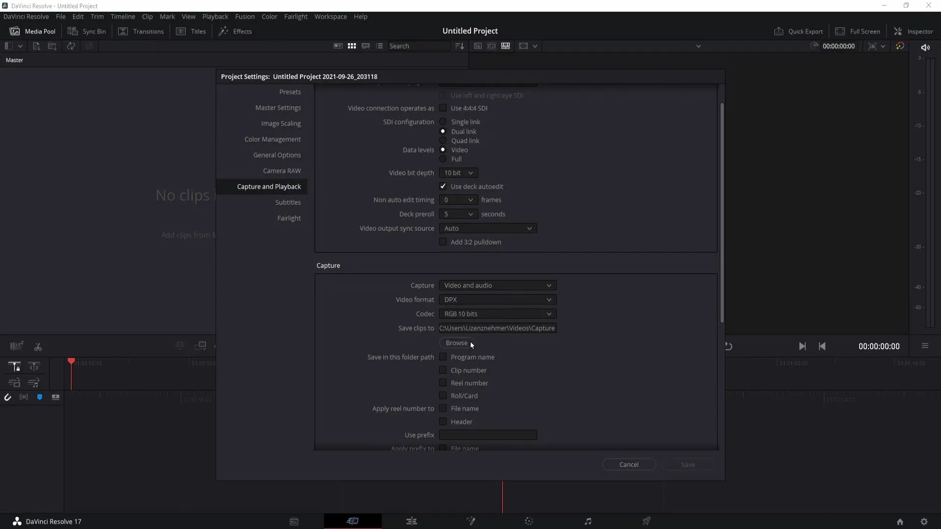 DaVinci Resolve: Schimbarea locației pentru backup, foldere de lucru și clipuri