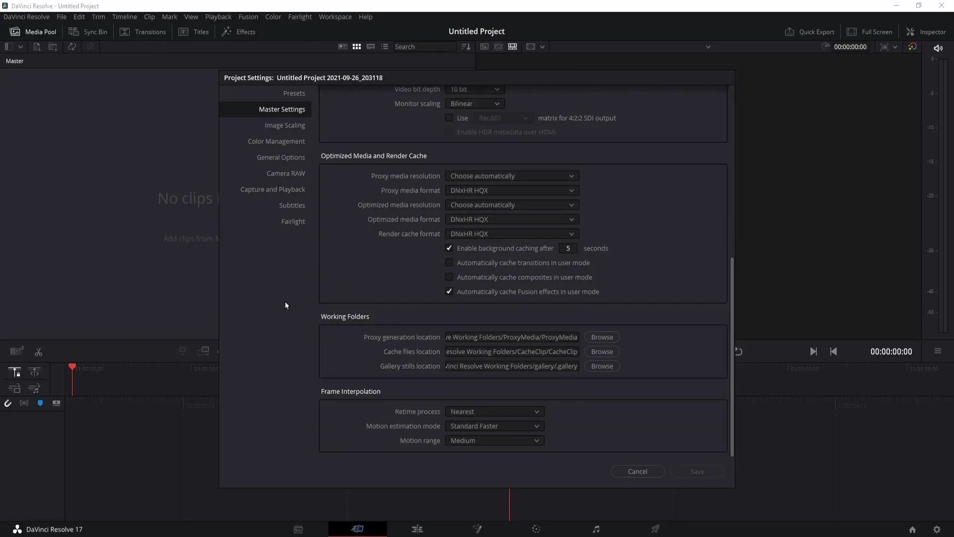 DaVinci Resolve: Schimbați locația de stocare pentru backup, folderele de lucru și clipuri