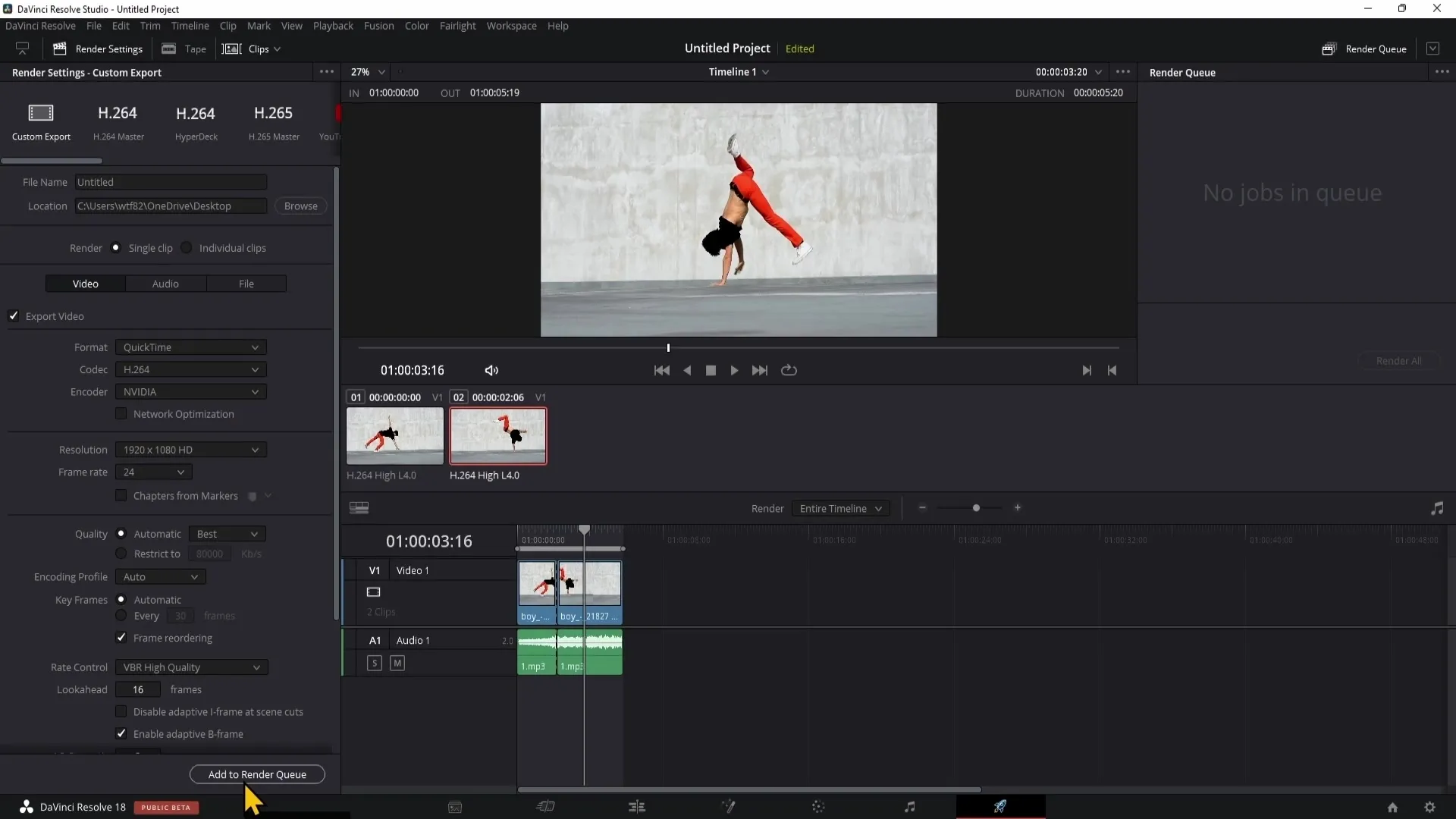 Effective work in the Deliver section of DaVinci Resolve