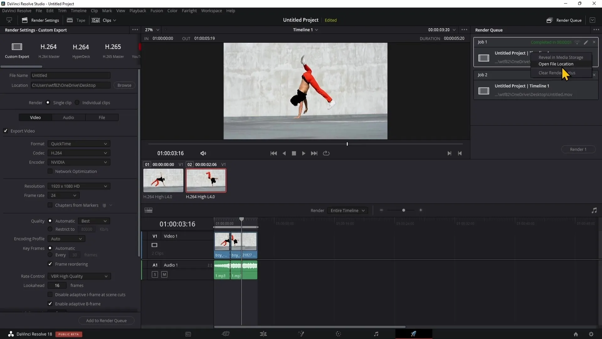 Effective working in the Delivery section of DaVinci Resolve