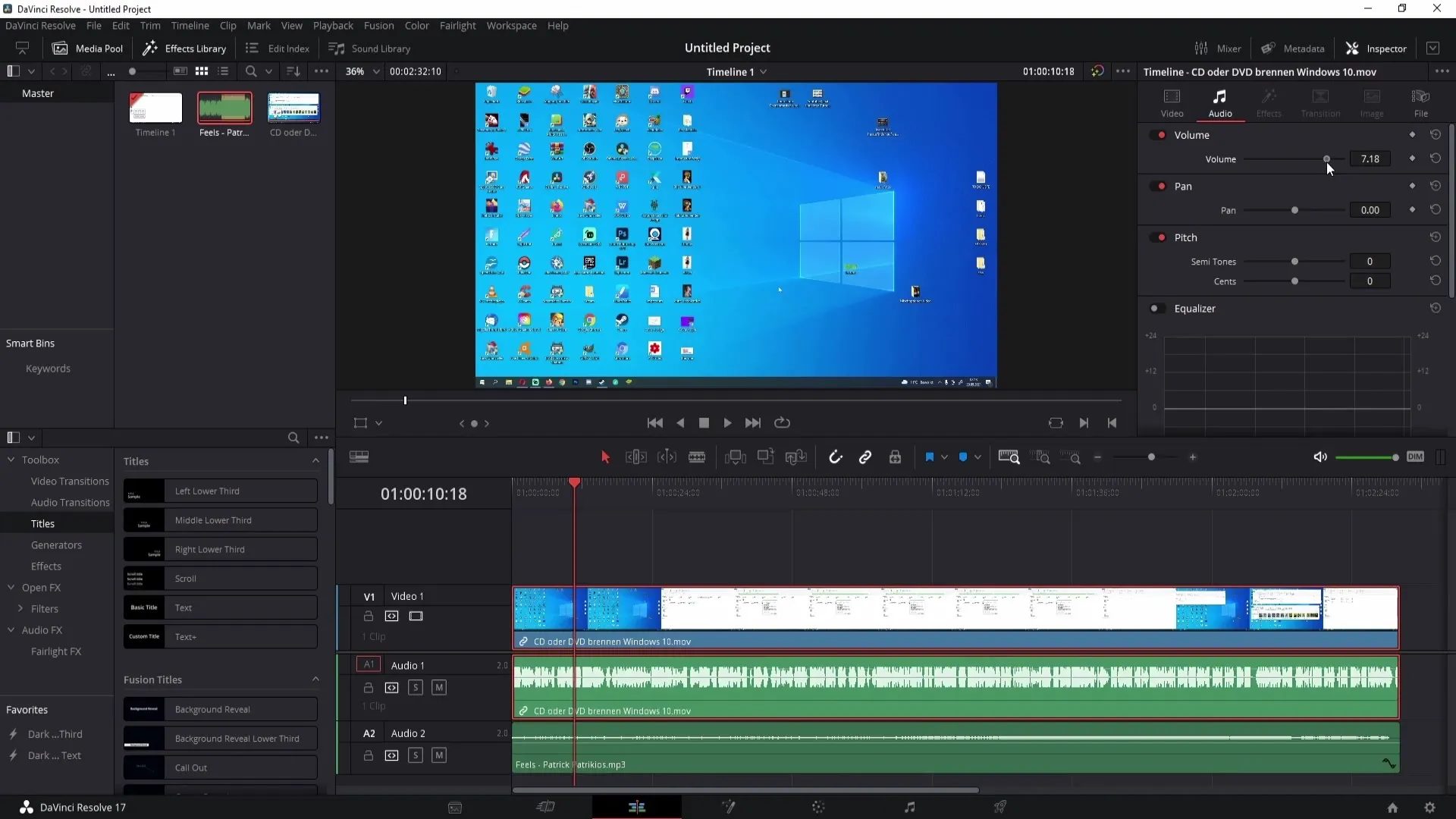 Musik in DaVinci Resolve hinzufügen und bearbeiten