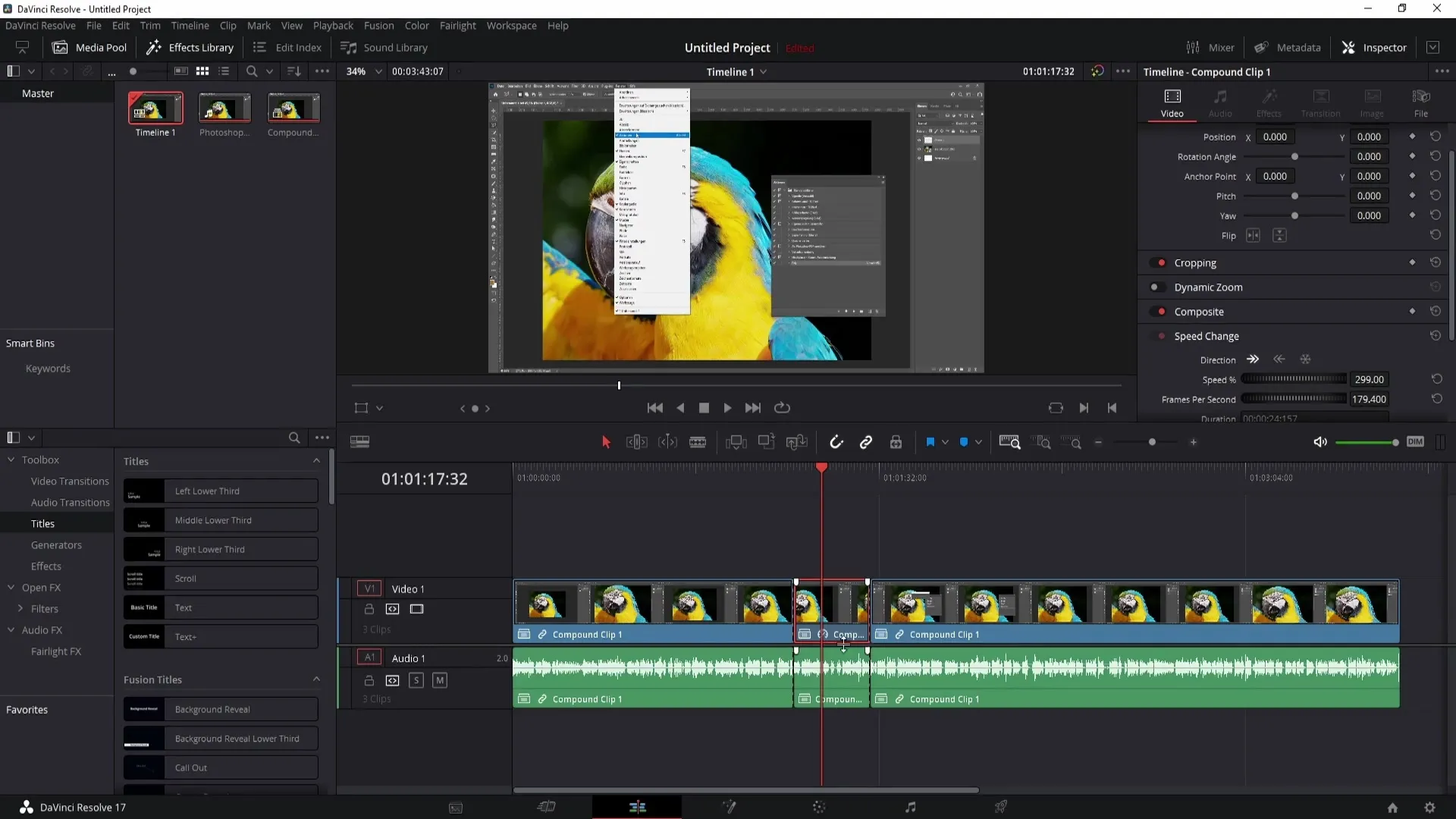 DaVinci Resolve: Speed adjustment of clips and audio