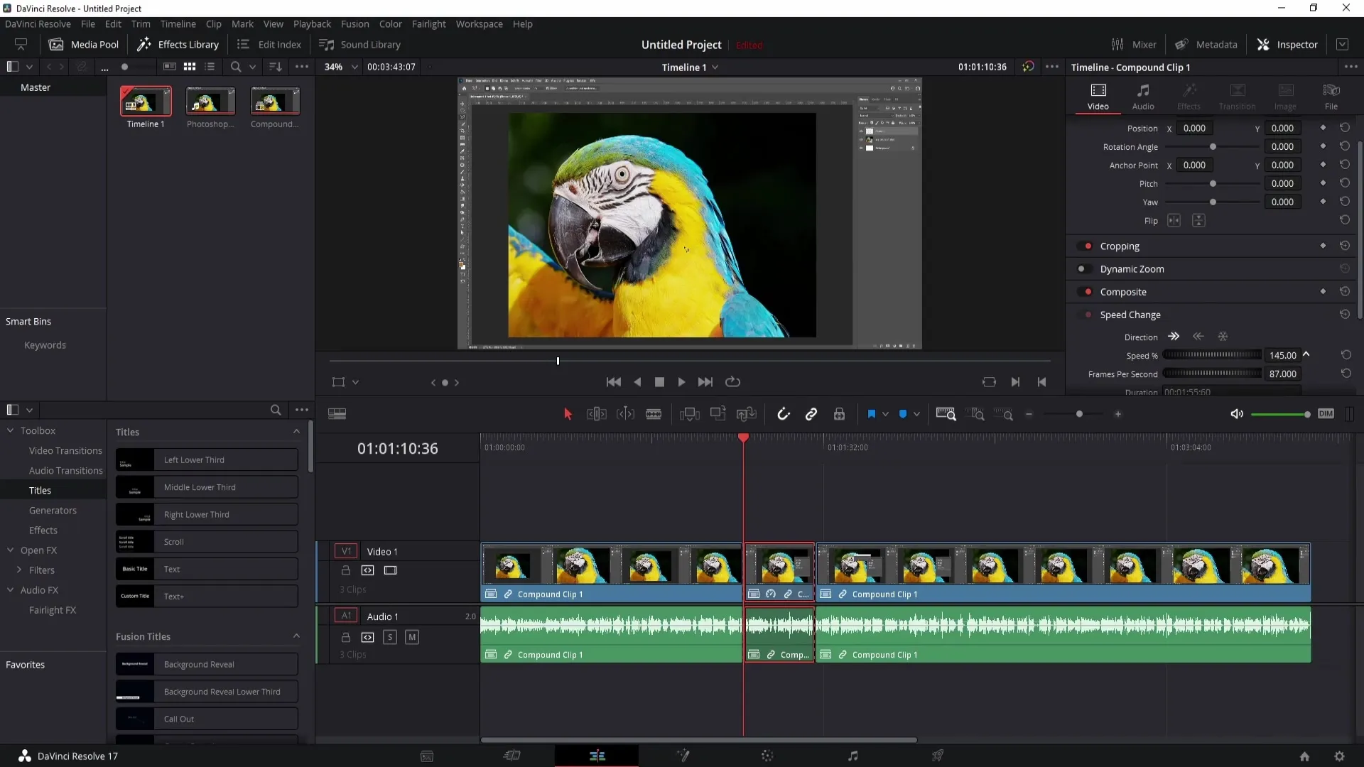 DaVinci Resolve: Speed adjustment of clips and audio