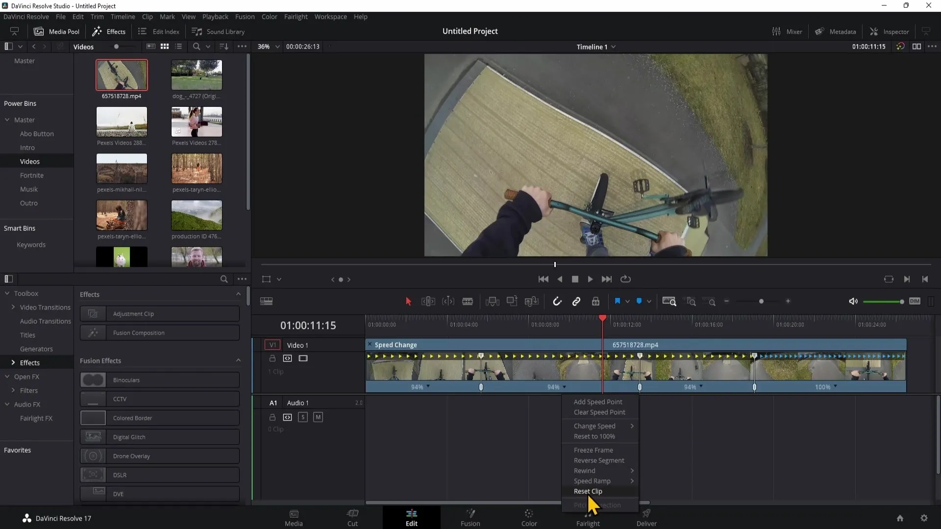 Instructions for using the Retime Controls in DaVinci Resolve