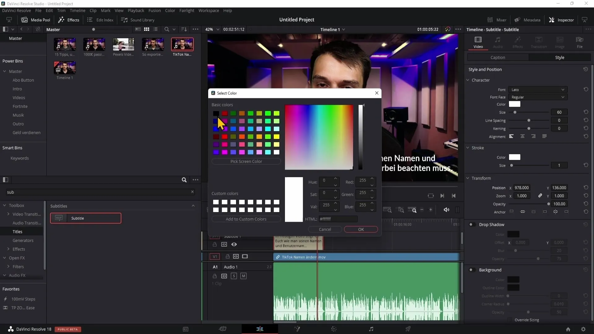 Create and export subtitles in DaVinci Resolve 5.14