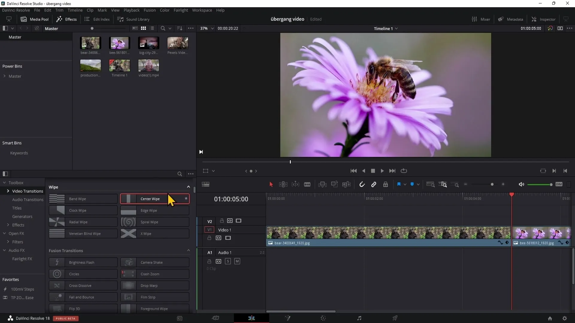 Working creatively with DaVinci Resolve: Transitions easily inserted