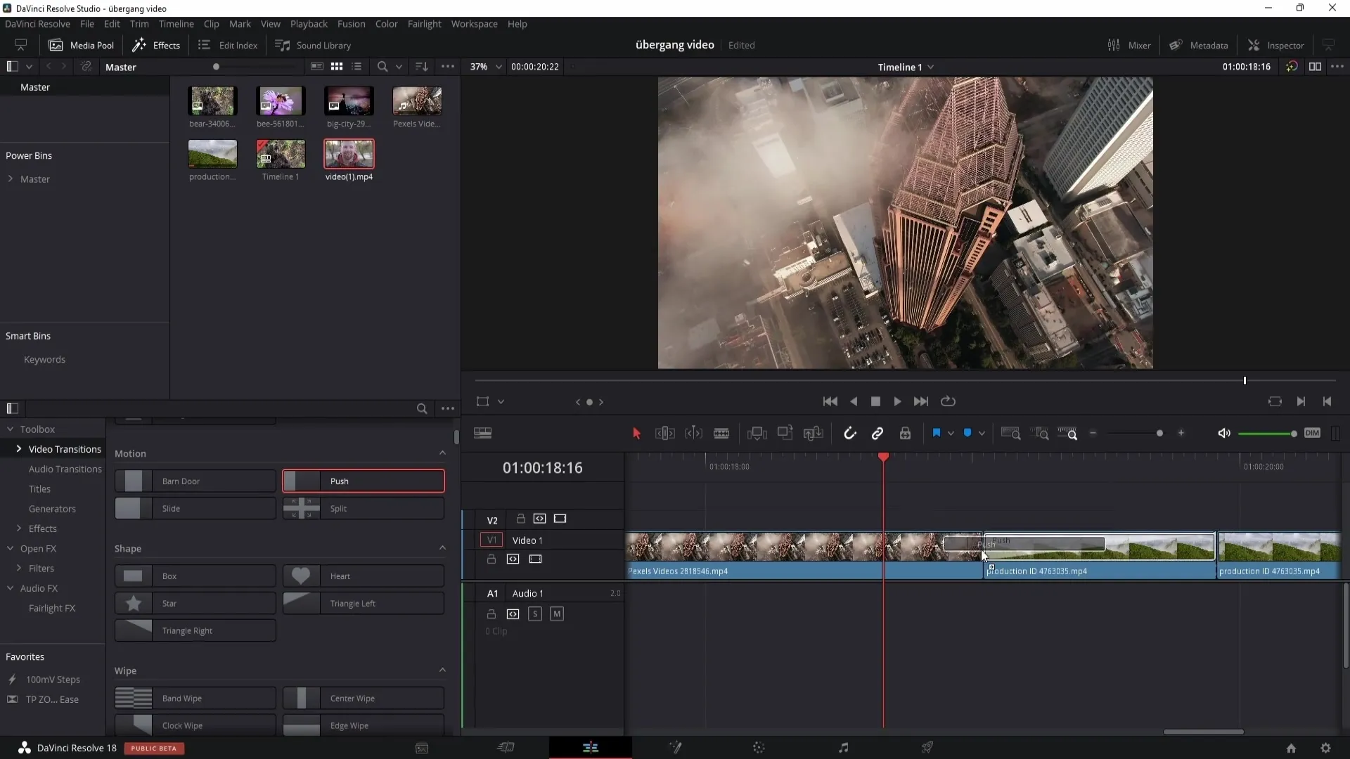 Working creatively with DaVinci Resolve: transitions easily inserted