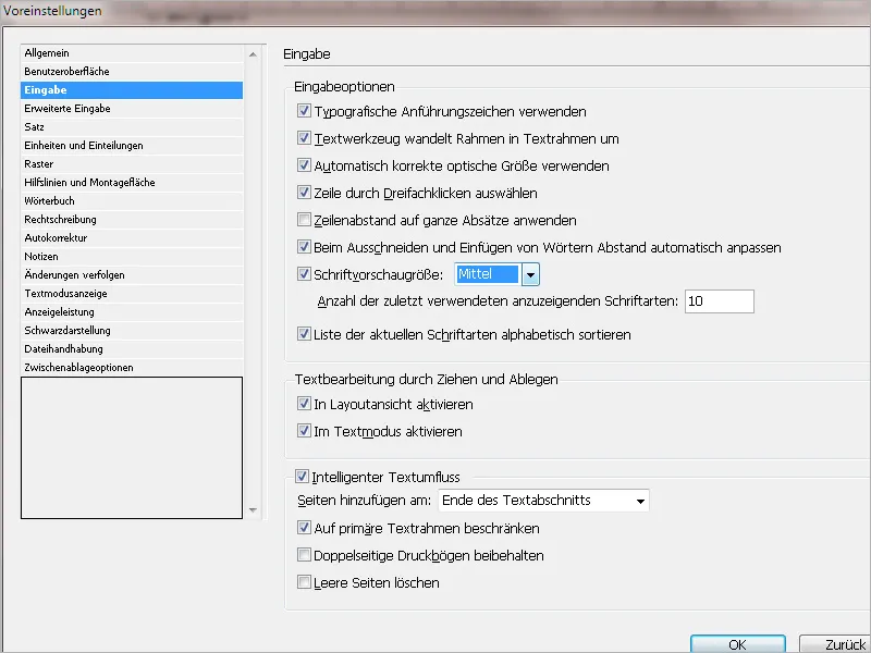 Voreinstellungen in Adobe InDesign