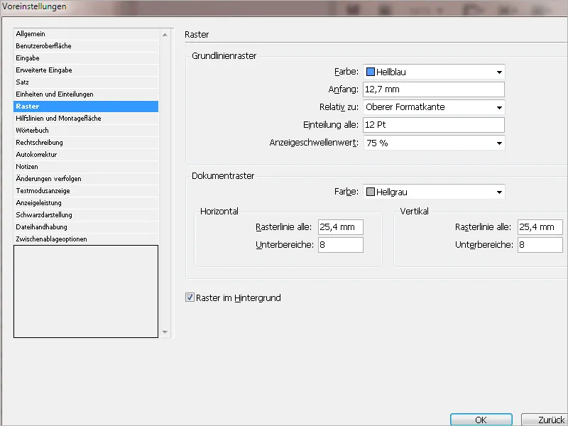 Privzeta nastavitev v programu Adobe InDesign