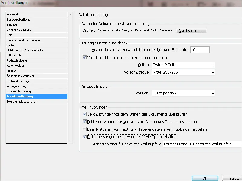 Voreinstellungen in Adobe InDesign