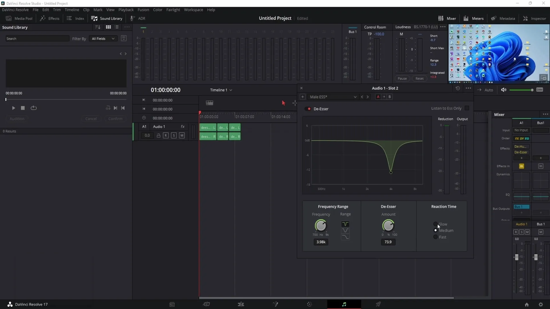 Menghilangkan suara S-, sch-, atau dengungan di DaVinci Resolve