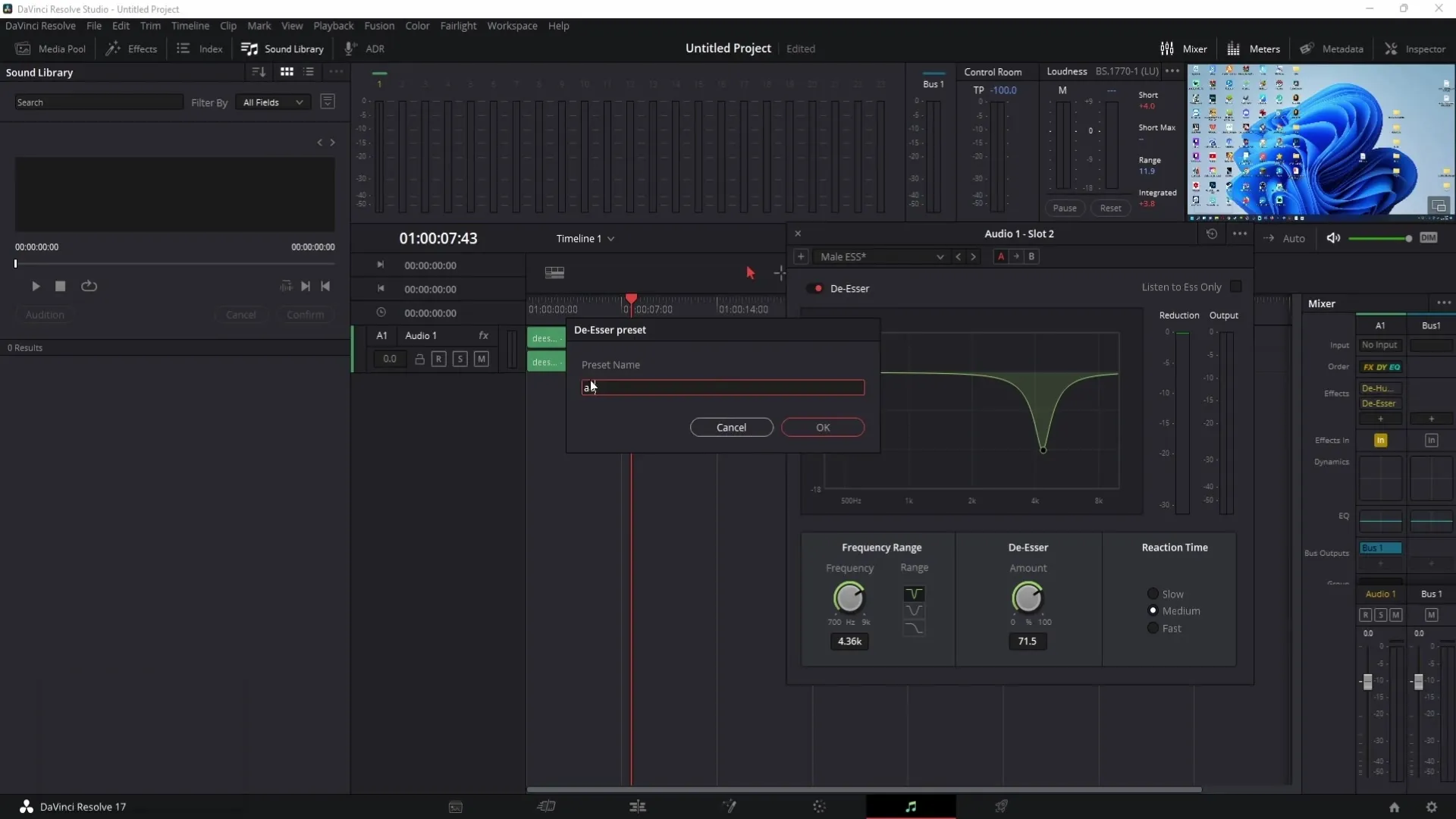 Menghilangkan suara berisik, suara bising, atau dengungan di DaVinci Resolve