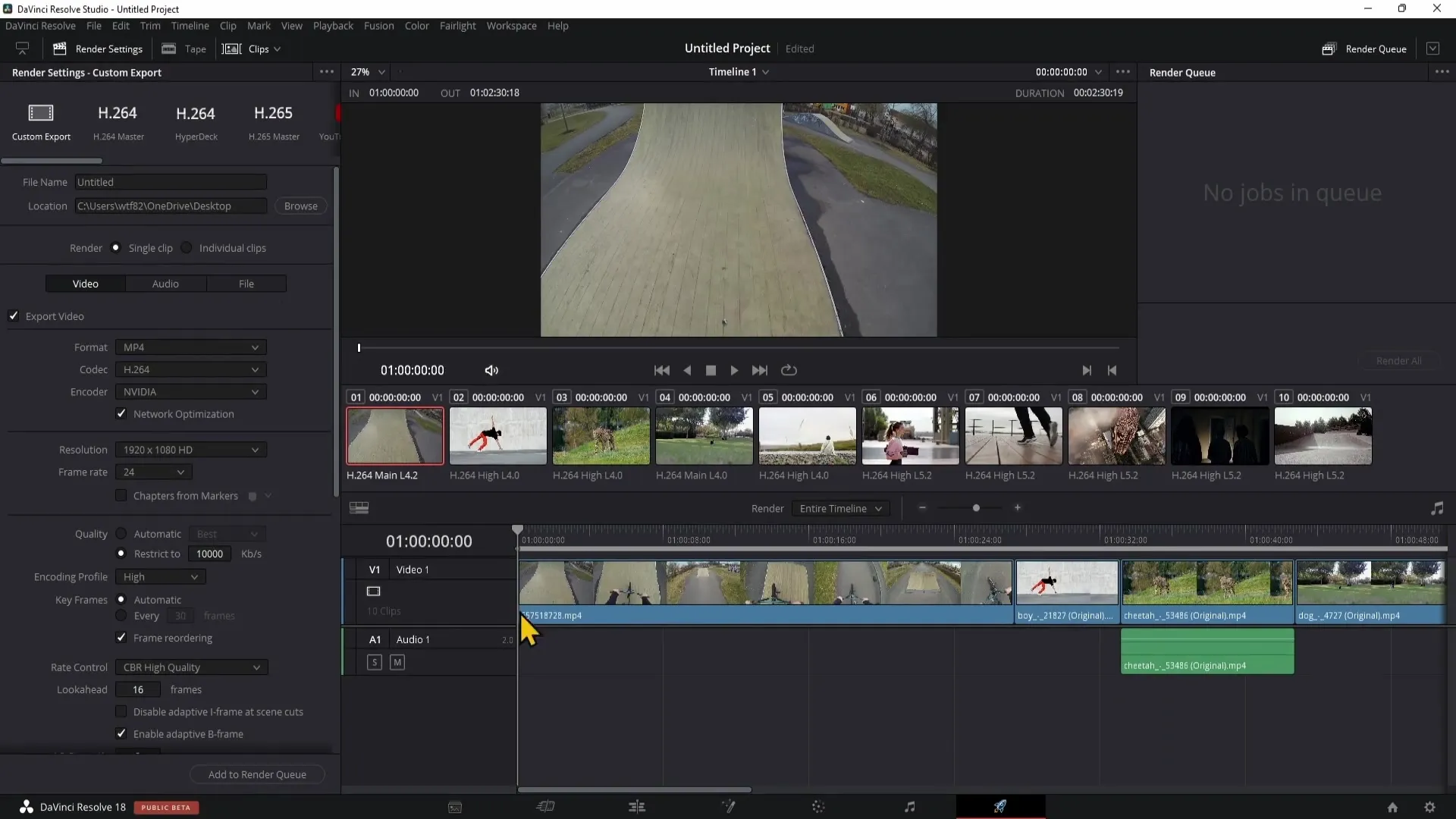 DaVinci Resolve: Exporting multiple clips efficiently