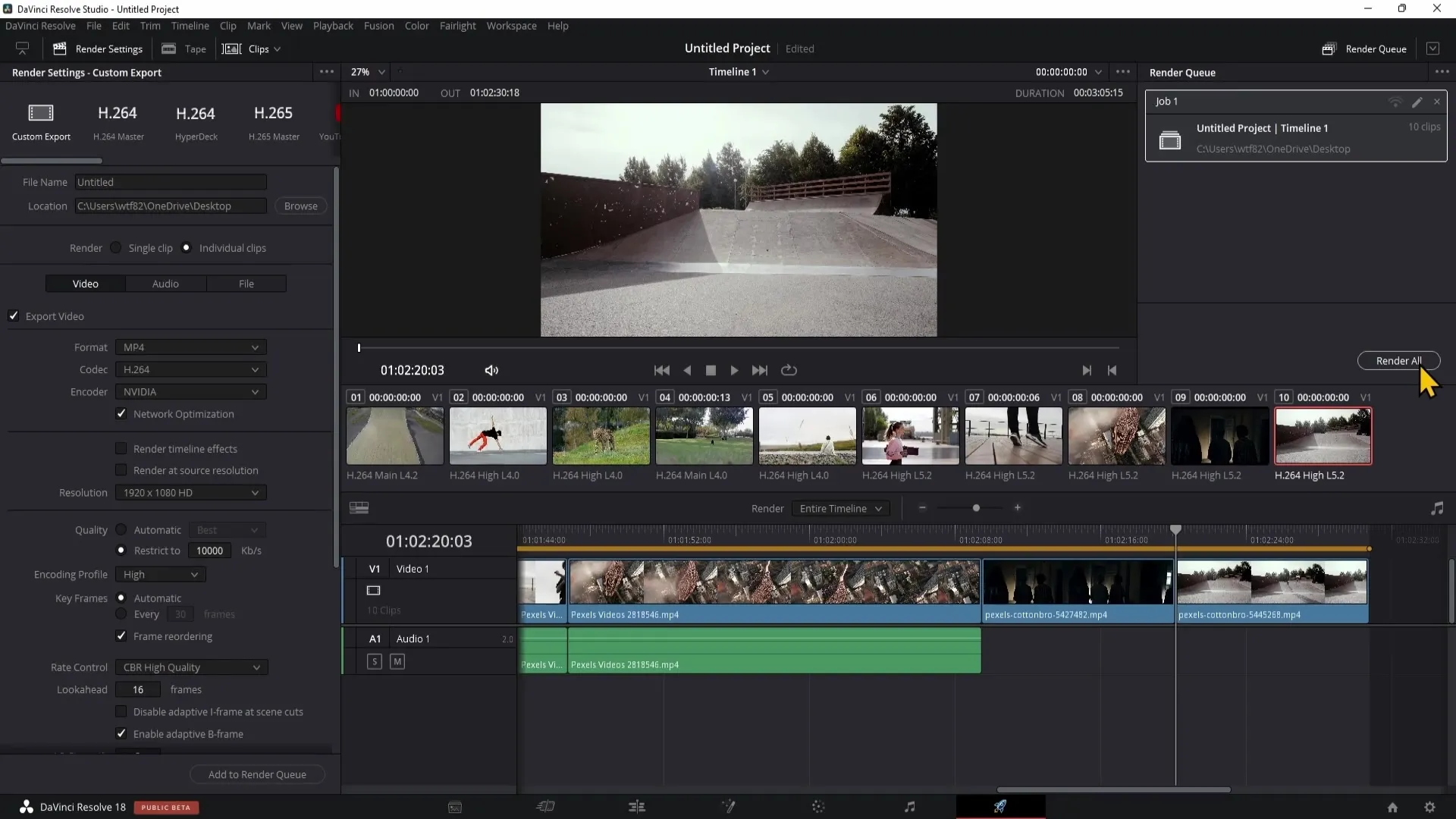 DaVinci Resolve: Exporting multiple clips efficiently