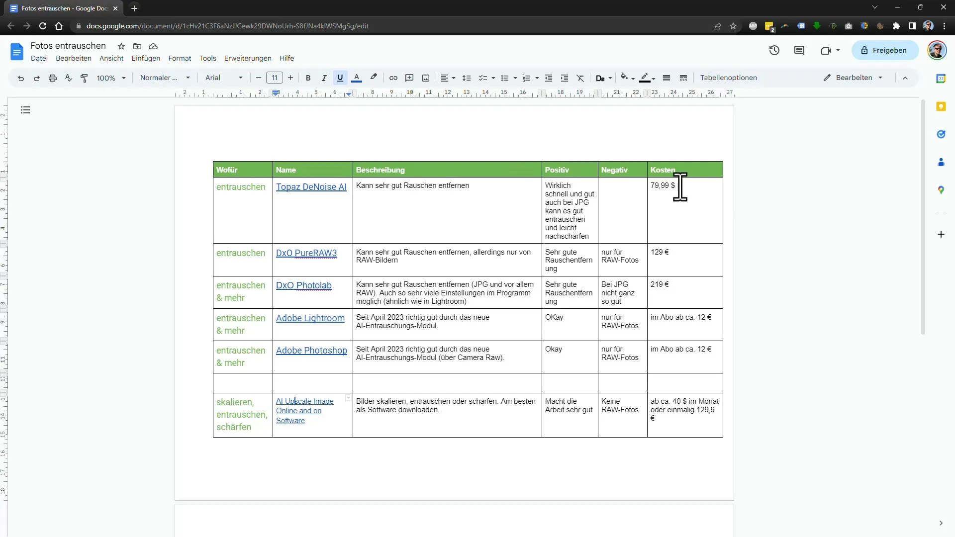 Comparaison de programmes pour la réduction du bruit dans les photos