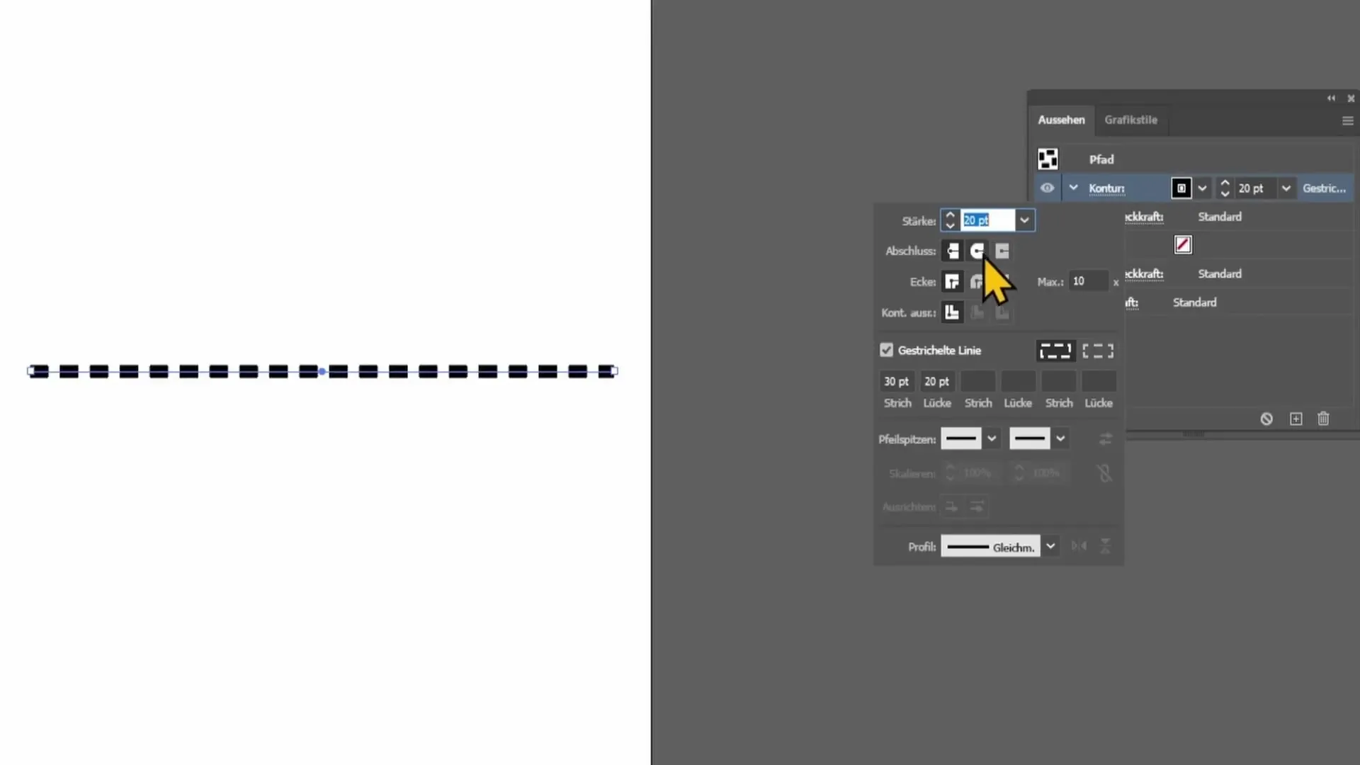 Pārtraukto un punktoto līniju izveide programmā Adobe Illustrator