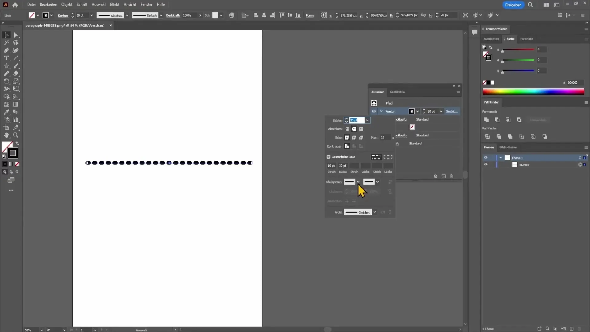 Vytvoření přerušovaných a tečkovaných linek v programu Adobe Illustrator