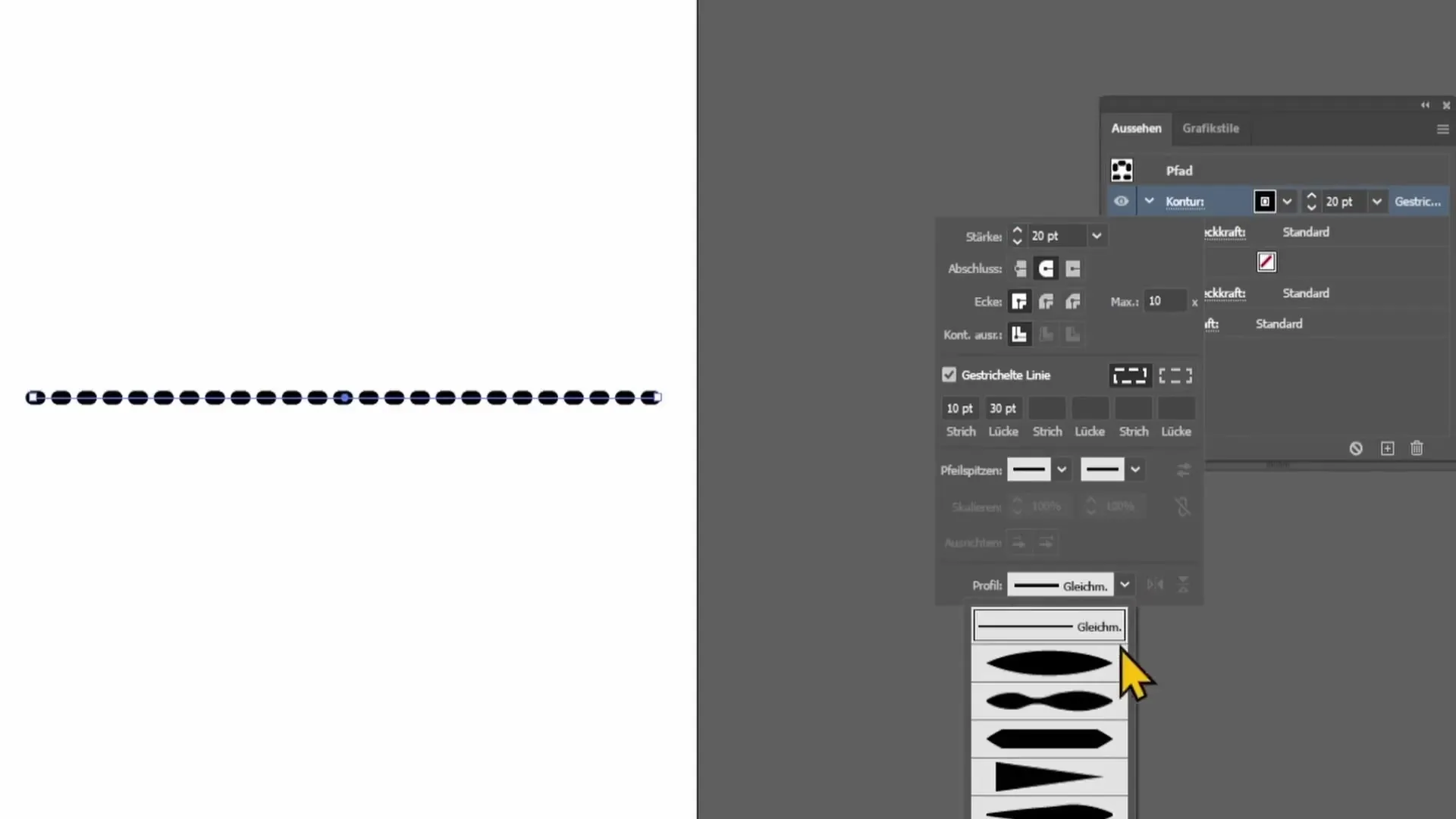 Gestrichelte und Punktierte Linien in Adobe Illustrator Erstellen