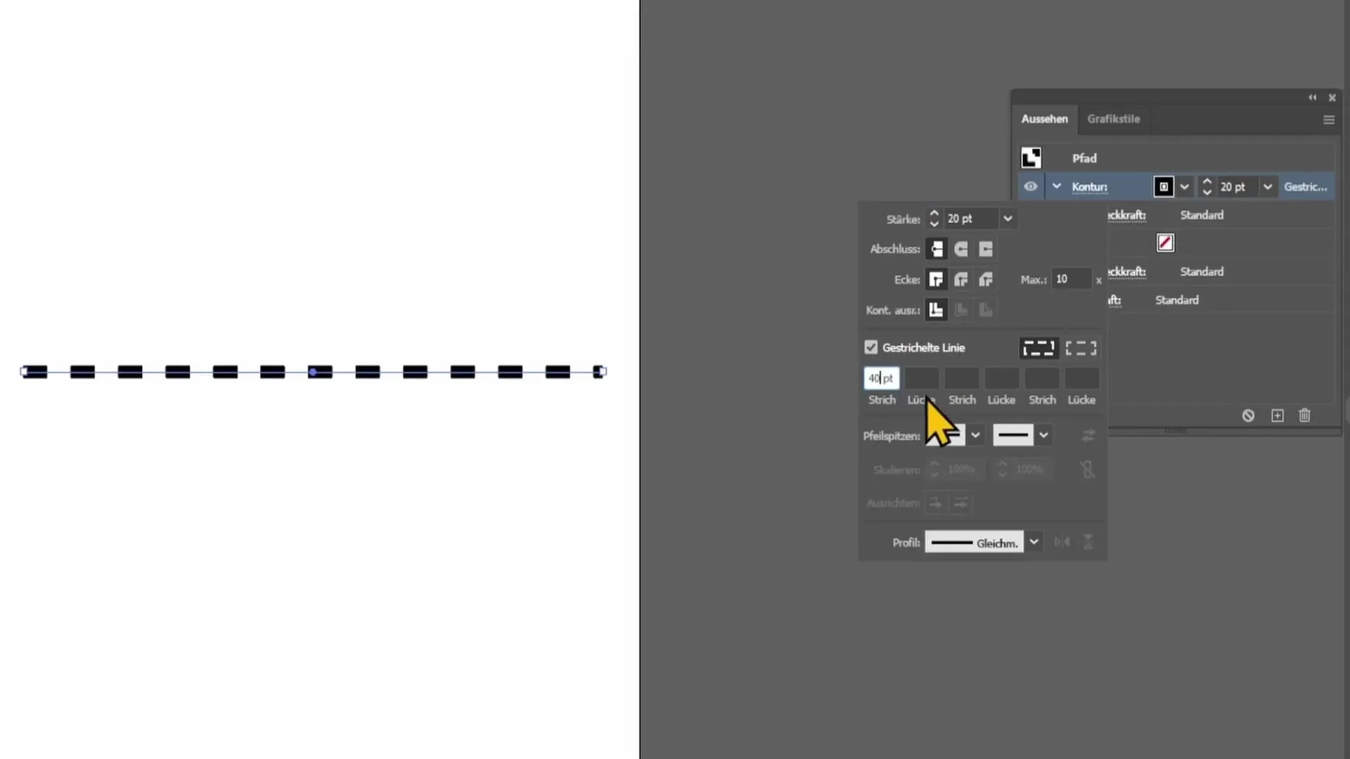 Vytvoření čárkovaných a tečkovaných linek v programu Adobe Illustrator