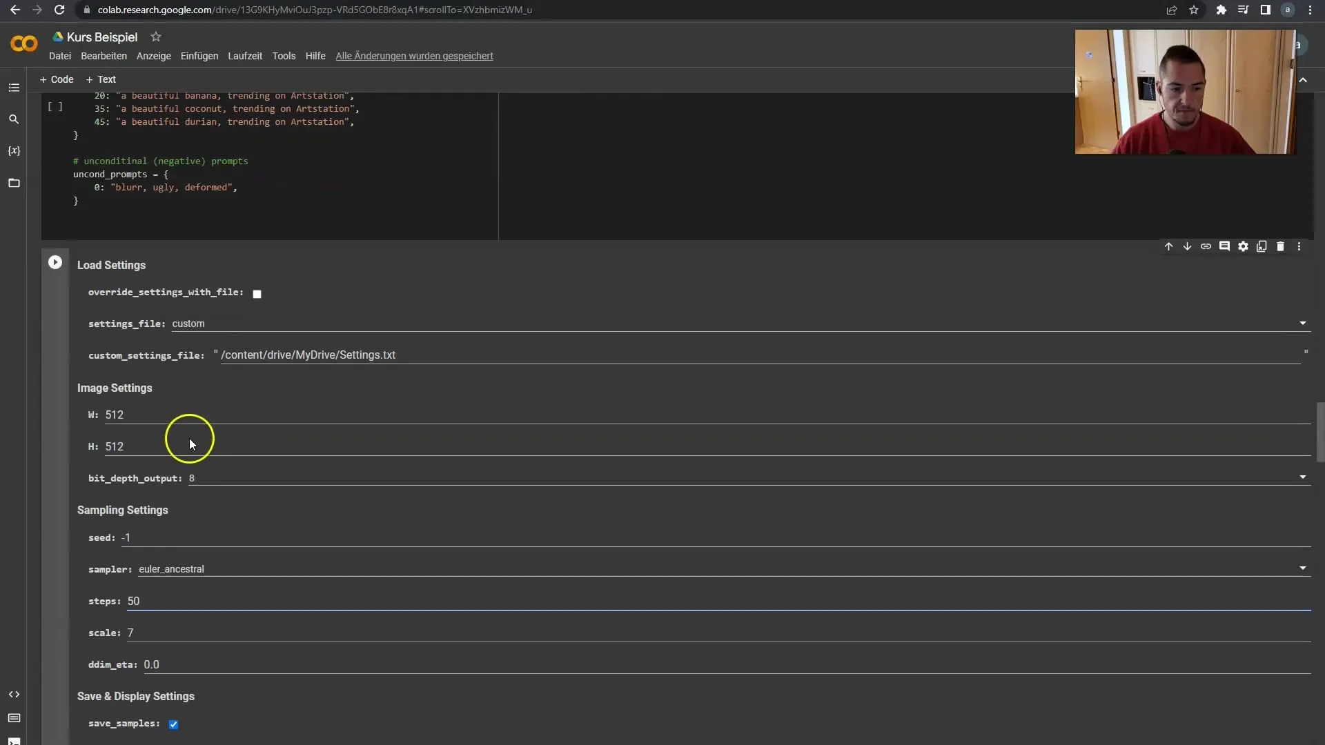 Instructions for Deforum Stable Diffusion: Load Settings and Resolution