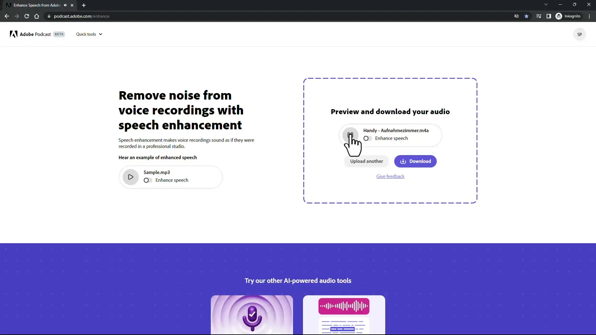 Improve audio recordings with Adobe Podcast