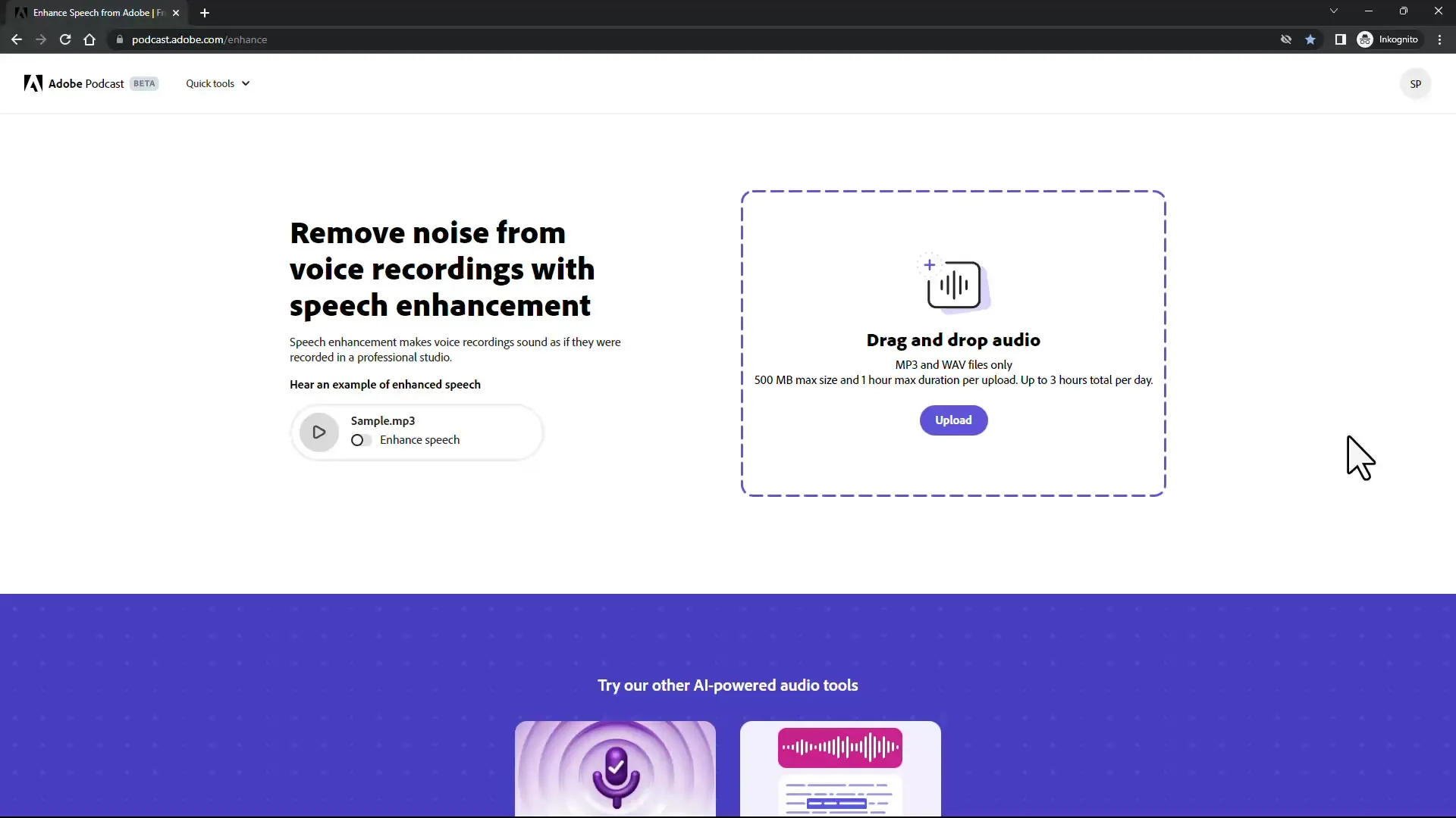 Improve audio recordings with Adobe Podcast