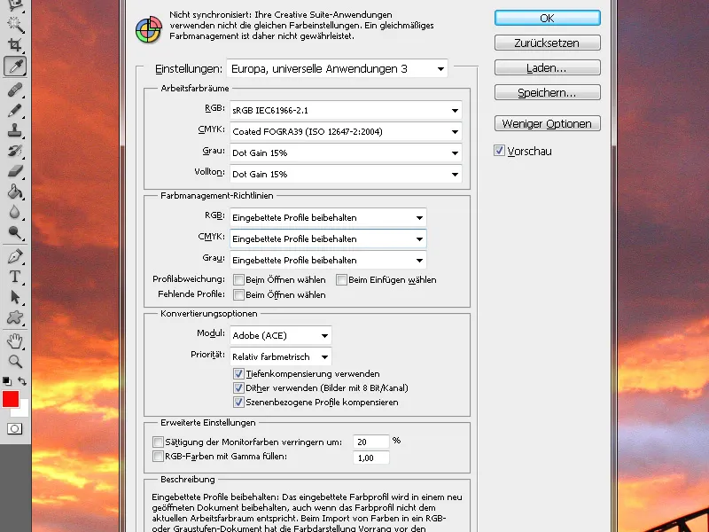 Ustawienia zarządzania kolorem w programie InDesign