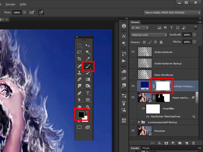 Photoshop-Composing - Api dan Es - Bagian 04: Meredupkan latar belakang dan menyiapkan warna