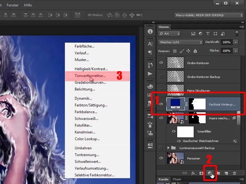 Menggabungkan di Photoshop - Api dan Es - Bagian 04: Melakukan penggelapan latar belakang dan persiapan warna