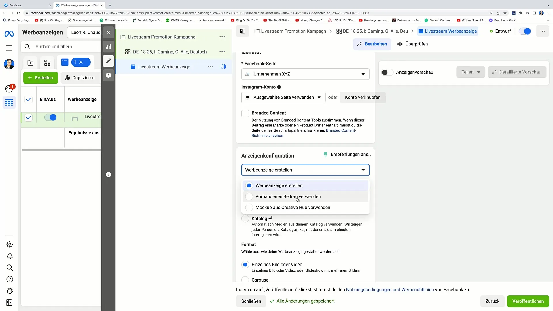 Luoda helppo suoratoisto-mainos ja lähettää se Facebookiin