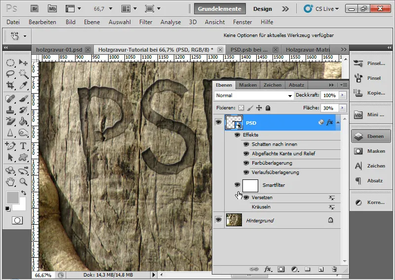 Engraving effect in wood for typography and layout