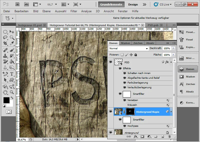 Engraving effect in wood for typography and layout