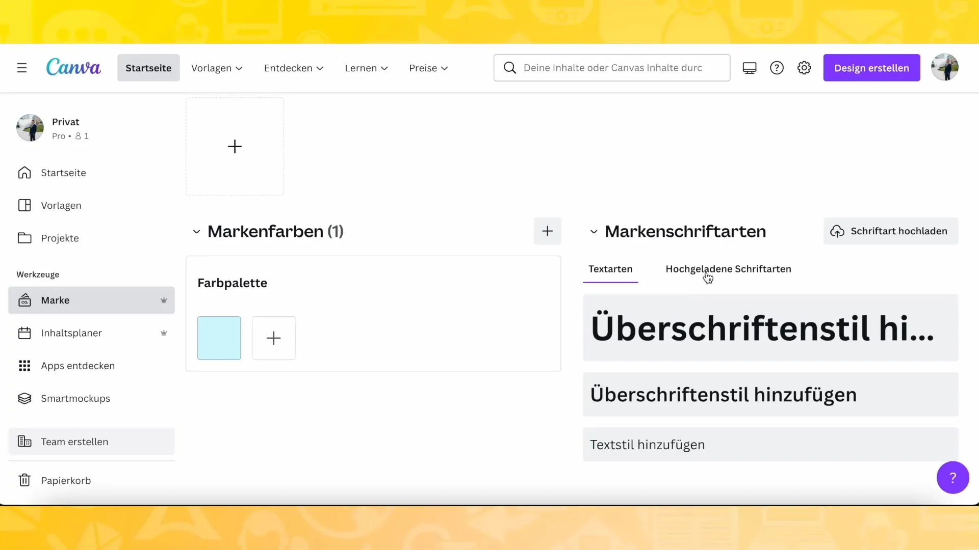 Canva-Tutorial zur Navigation im Dashboard – linke Spalte