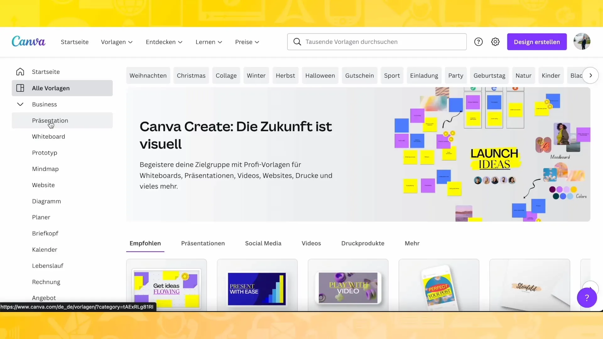 Canva-Tutorial zur Navigation im Dashboard – linke Spalte