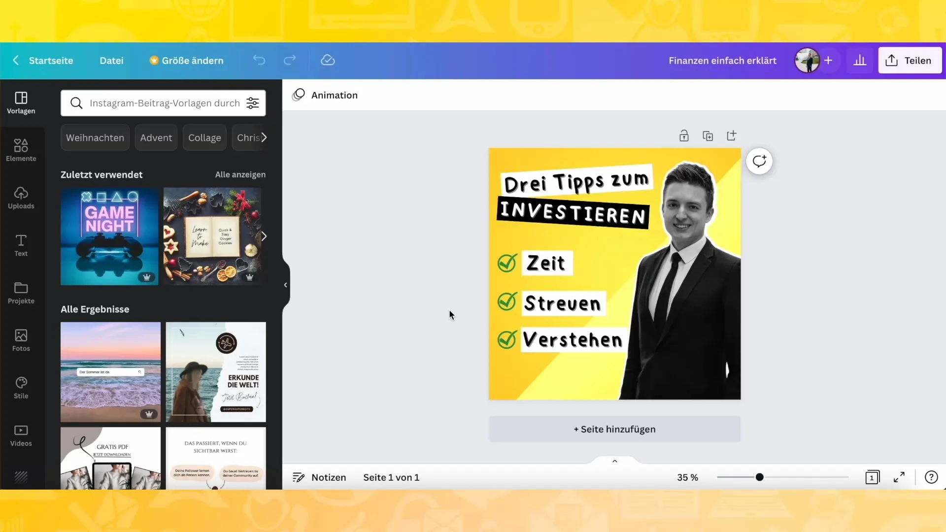 Kreative Gestaltung eines Instagram-Beitrags mit Canva