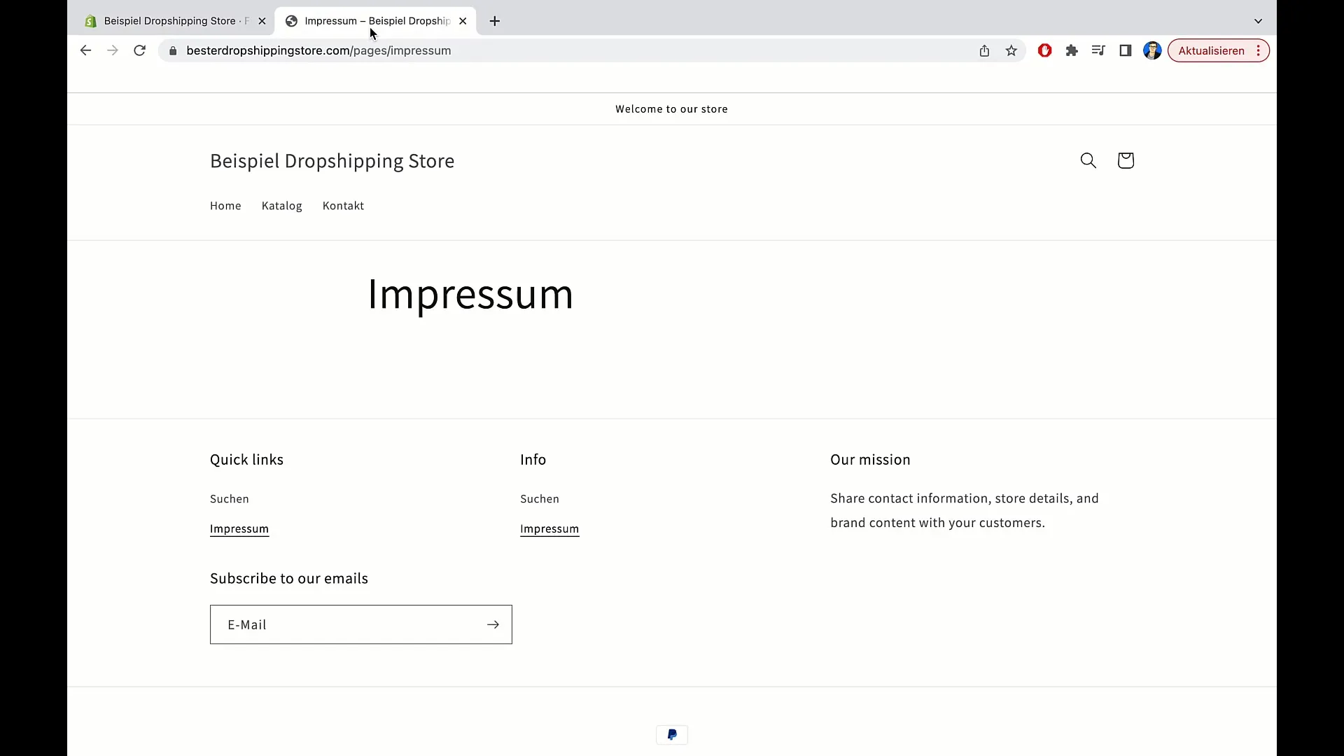 Corso di E-Commerce: Aggiungi l'Impressum, i Termini e Condizioni e l'Informativa sulla privacy su Shopify