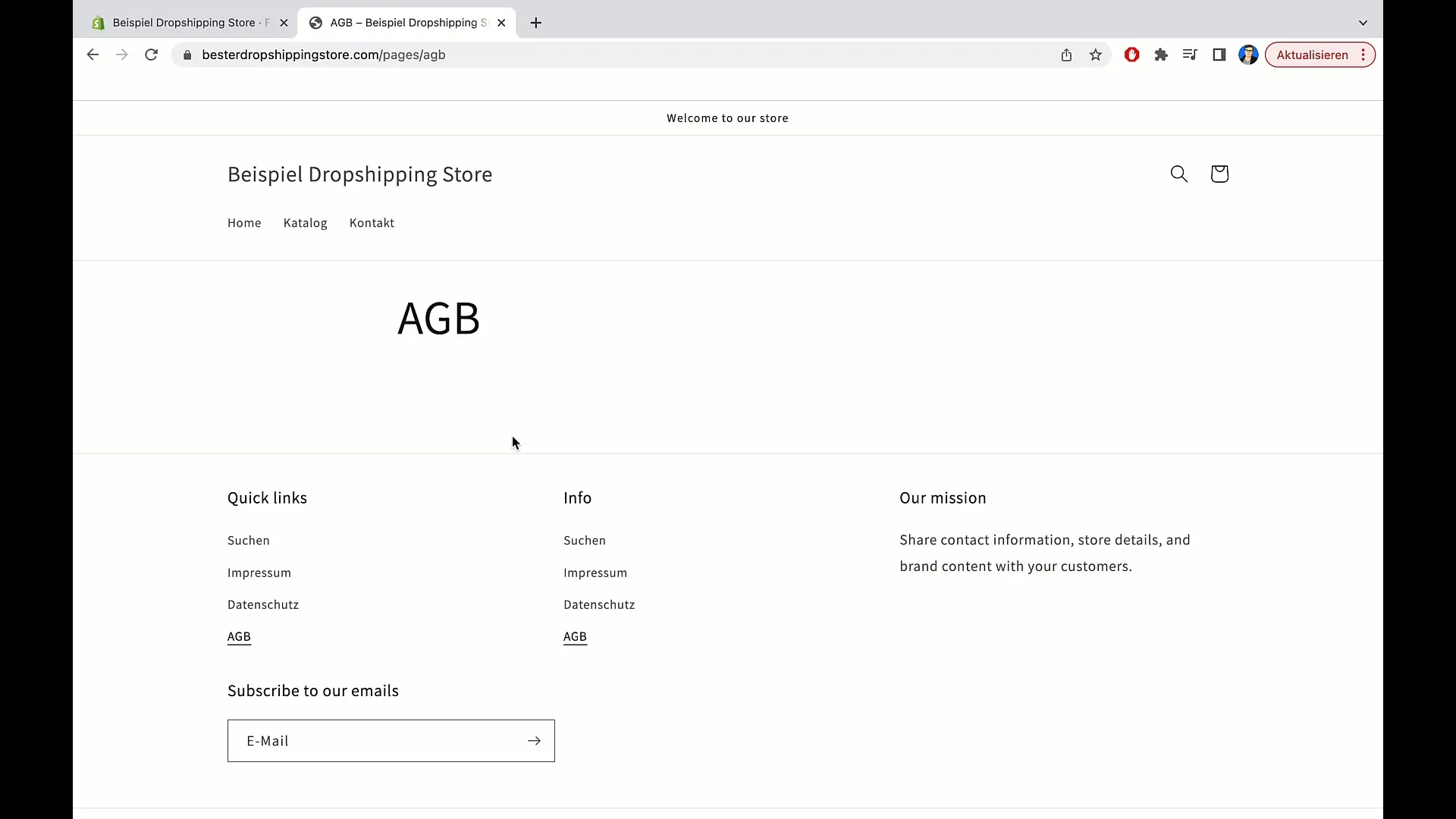 Corso di e-commerce: Aggiungere imprint, termini e condizioni e informativa sulla privacy su Shopify