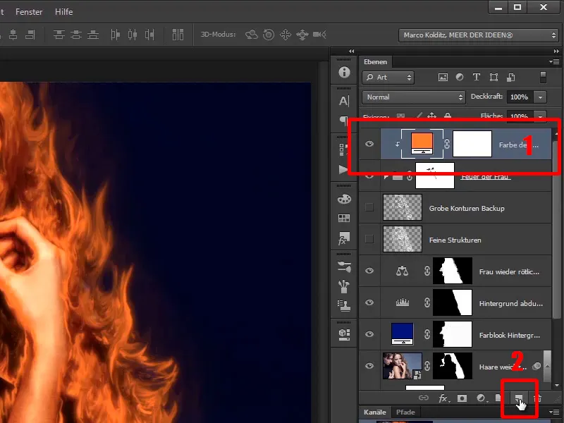 Composición en Photoshop - Fuego y hielo - Parte 05: Hacer que el fuego brille