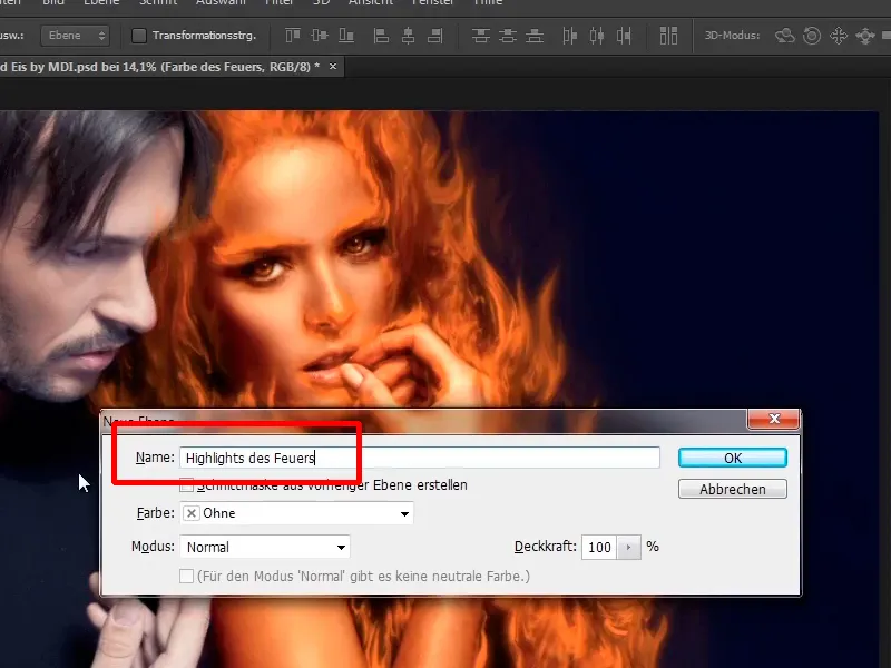 Photoshop composing - Fire and ice - Part 05: Making the fire glow