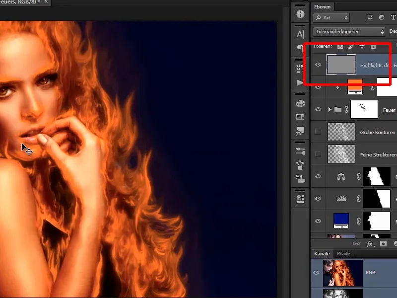 Composición en Photoshop - Fuego y hielo - Parte 05: Hacer que el fuego brille