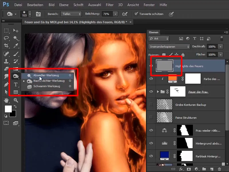 Menggabungkan Photoshop - Api dan Es - Bagian 05: Membuat Api Bercahaya