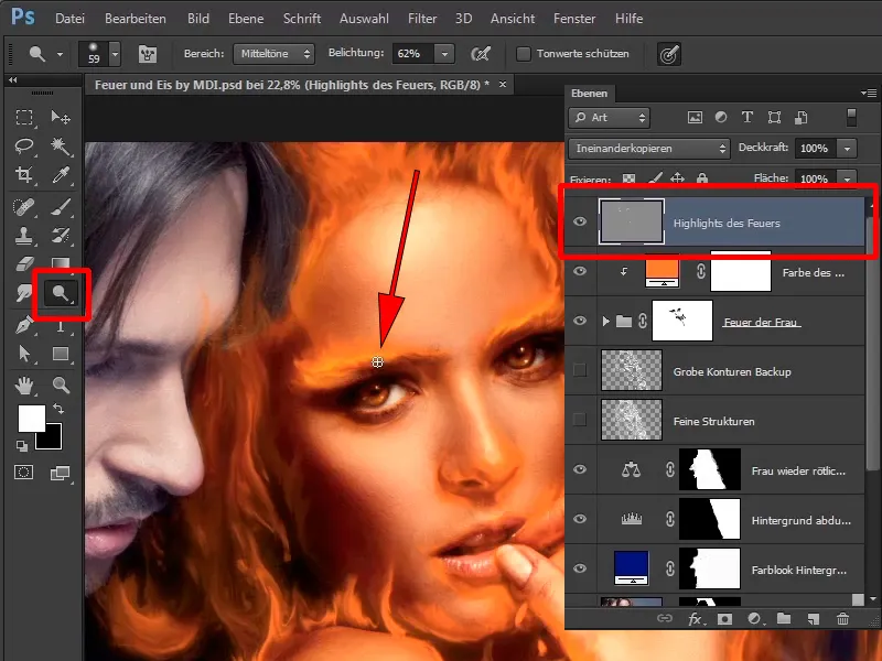 Menggabungkan Photoshop - Api dan Es - Bagian 05: Membuat Api Bersinar