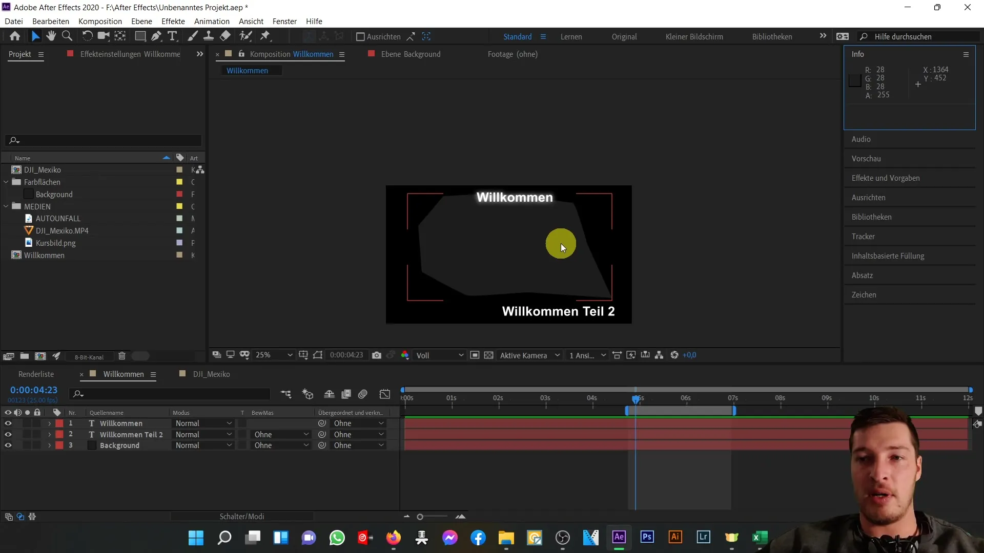 Návod na After Effects: Prehľad pracovnej oblasti vpravo - Informácie a zvuk