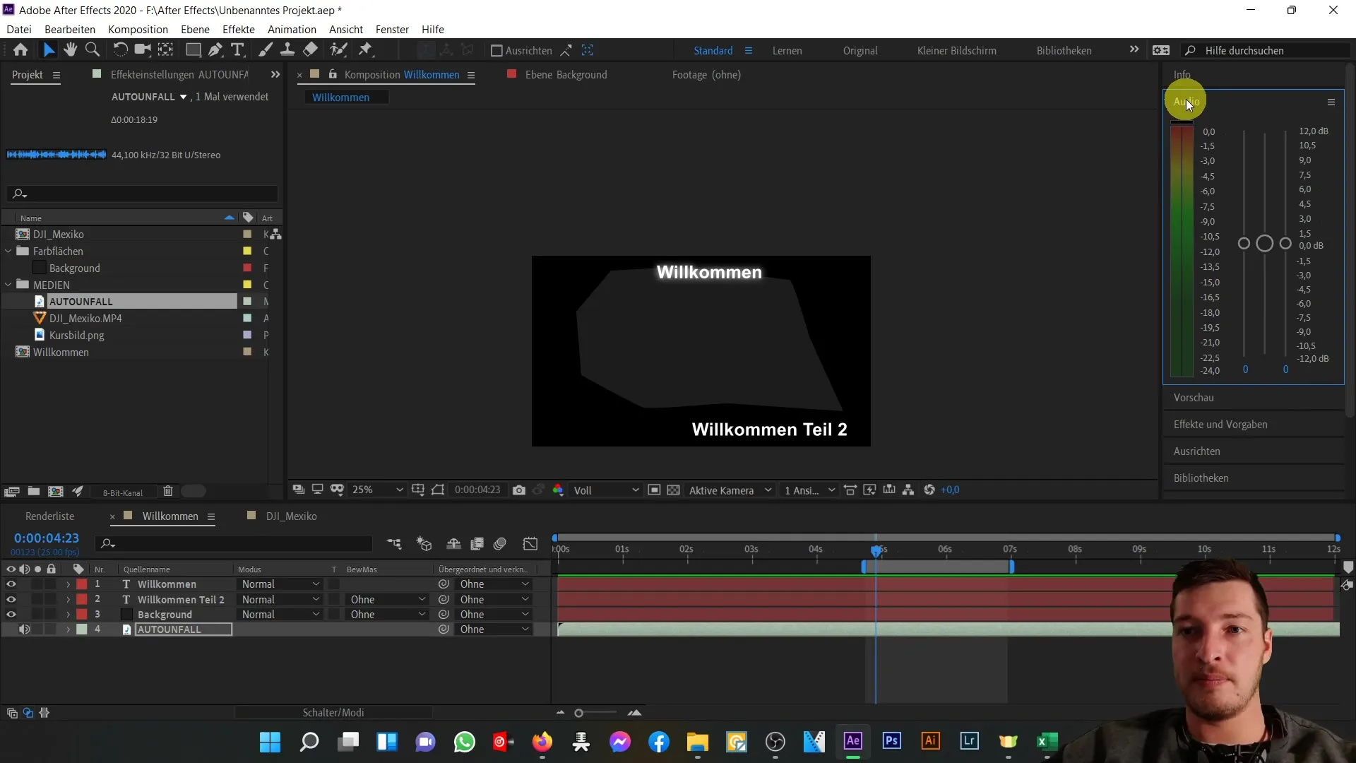 Návod na After Effects: Prehľad pracovnej plochy vpravo – Informácie a zvuk