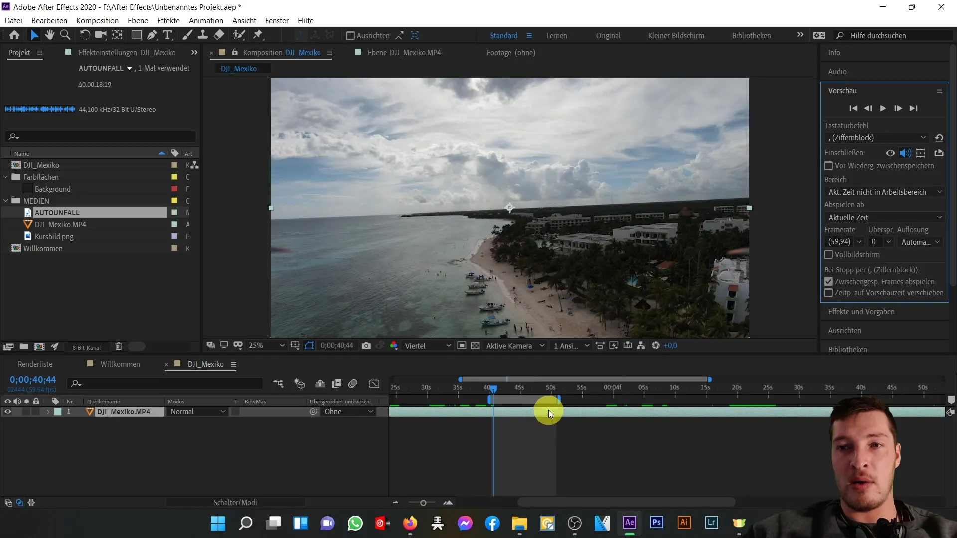 Penyesuaian pratinjau di After Effects - Optimalitas penggunaan area pratinjau