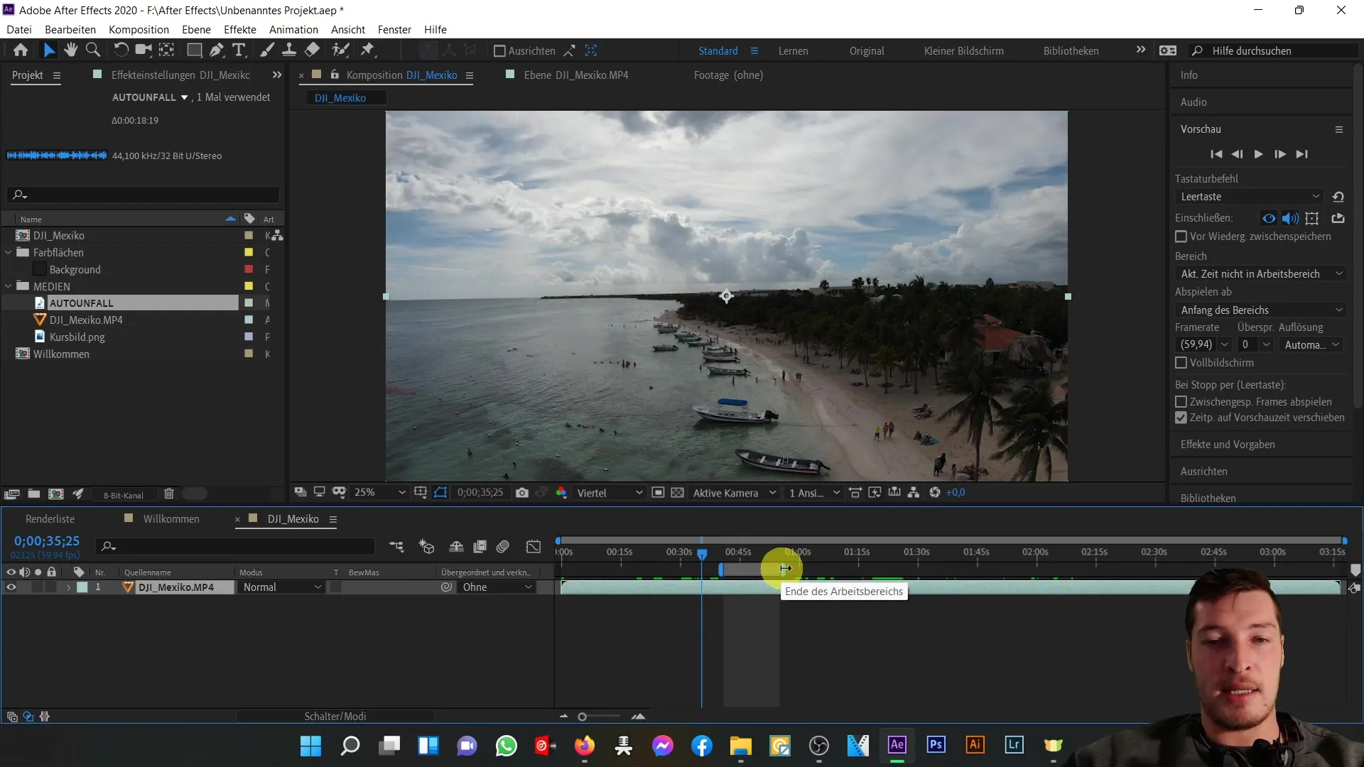 Penyesuaian pratinjau di After Effects - Memanfaatkan area pratinjau secara optimal