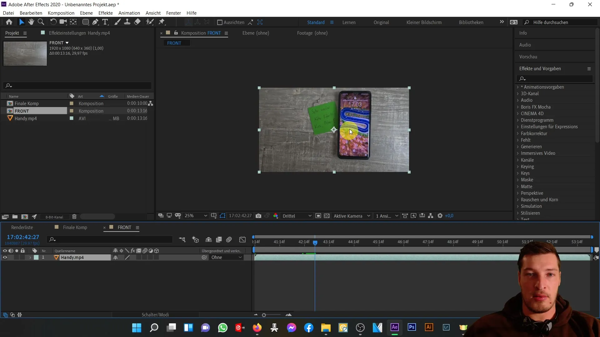 Membuat ponsel 3D di After Effects: Panduan untuk tampilan depan