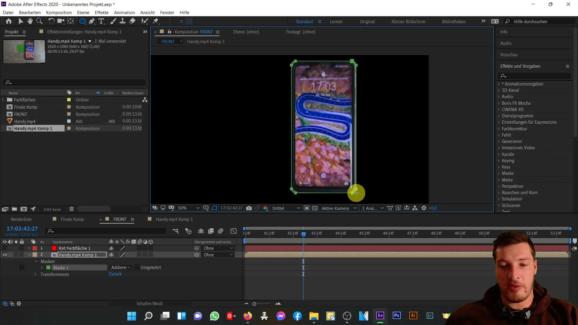 Membuat ponsel 3D di After Effects: Panduan untuk tampilan depan